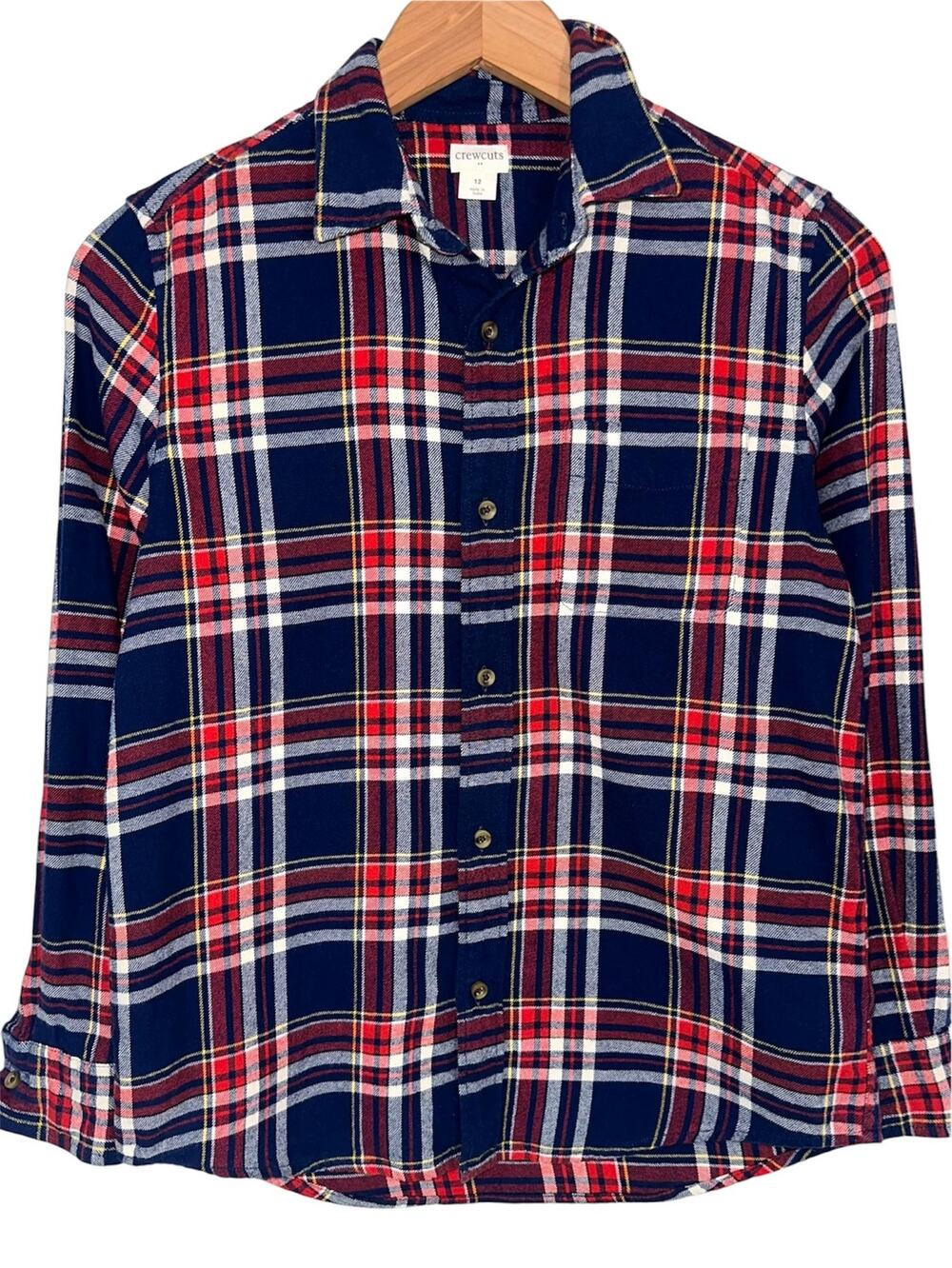 Crewcuts JCrew Boys Blue Red Plaid Flannel Long Sleeve Button Up Shirt Size 12